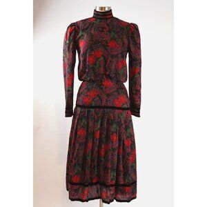 Vintage 1980's Richard Warren Floral Paisley Wool Dress - 4
